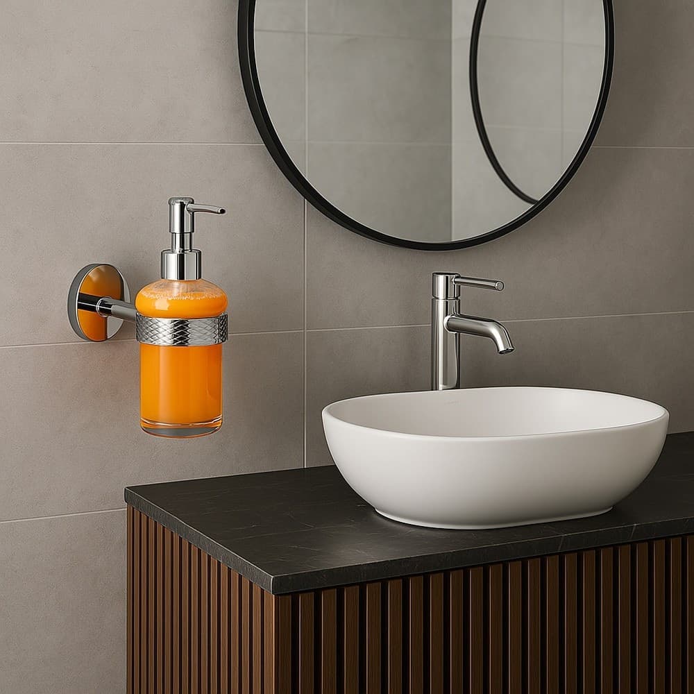DISPENSER PORTA SAPONE PER SAPONE LIQUIDO IN ACCIAIO VETRO ACCESSORIO ARREDO BAGNO 87918 - 4