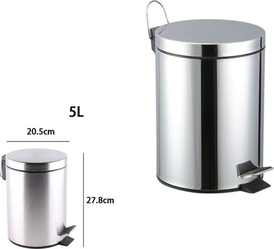PATTUMIERA IN ACCIAIO A PEDALE DA BAGNO 5LT BIDONE CESTINO SPAZZATURA DIFFERENZIATA 87442 - 2
