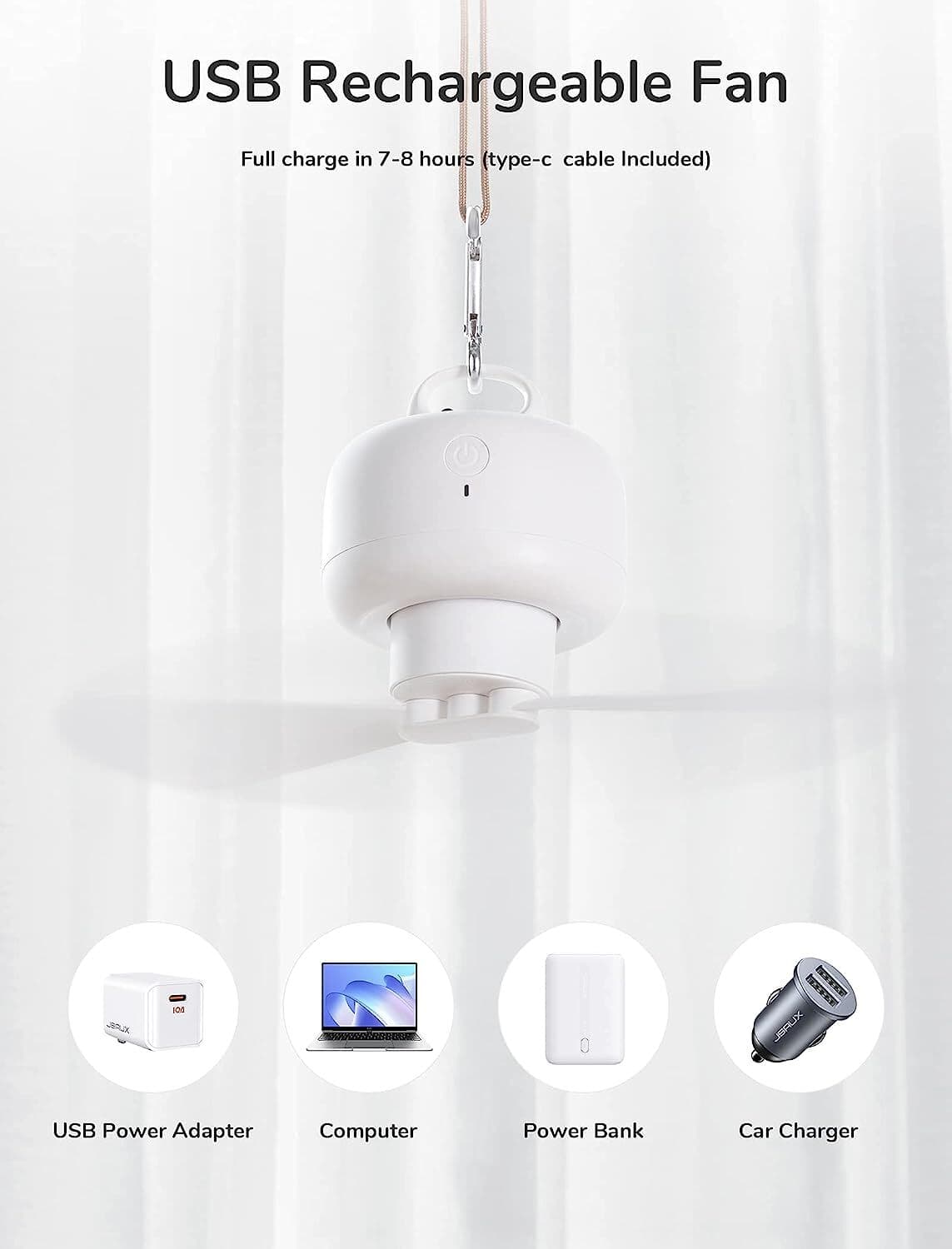 JISULIFE Ventilatore da campeggio 8000mAh Funzionamento a batteria, ricaricabile - 12