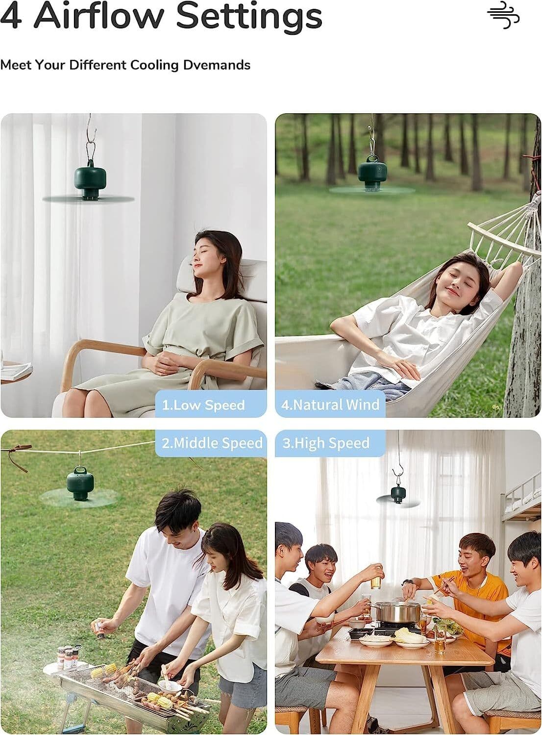 JISULIFE Ventilatore da campeggio 8000mAh Funzionamento a batteria, ricaricabile - 5
