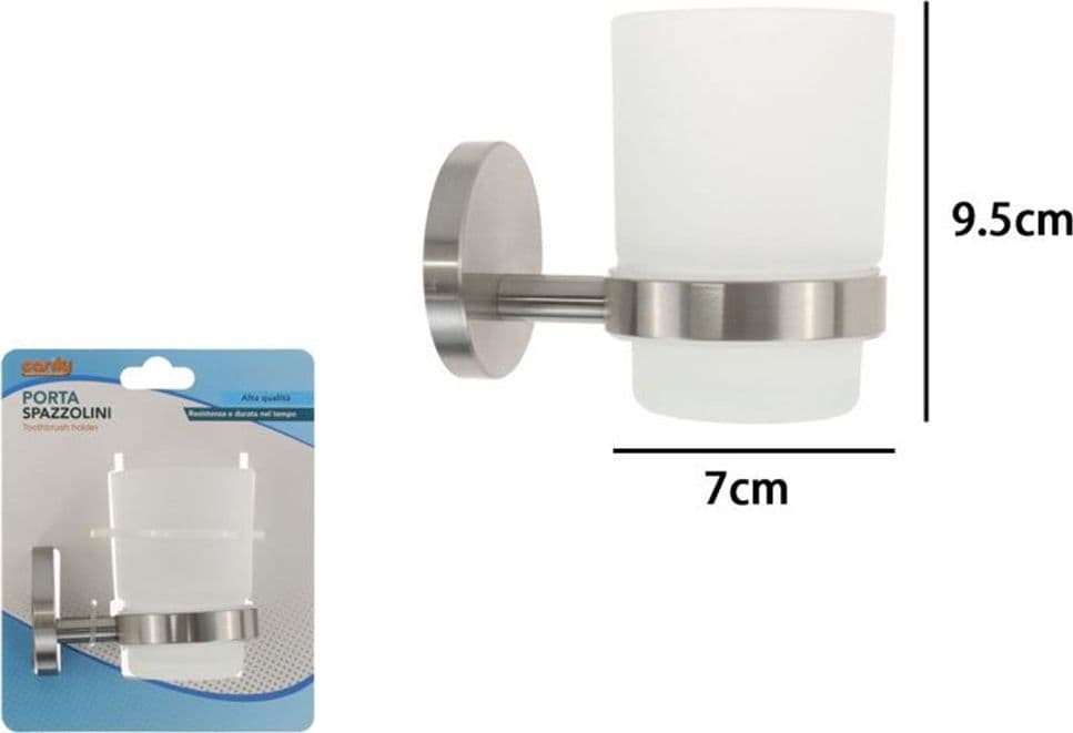 PORTA SPAZZOLINI DA DENTI IN ACCIAIO SATINATO CON BICCHIERE VETRO SATINATO BAGNO 87906 - 5