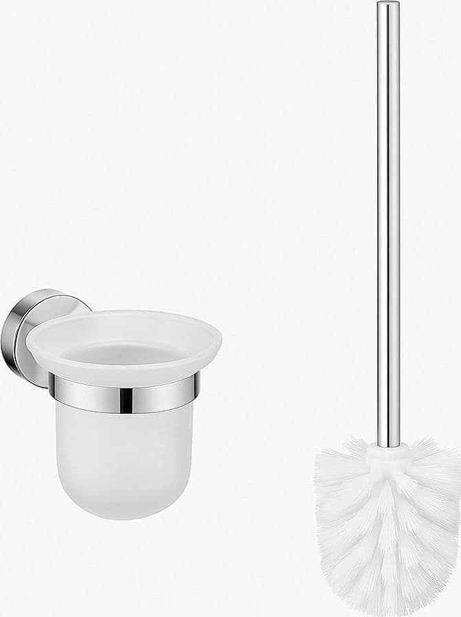 PORTA SCOPINO PER WC IN ACCIAIO SATINATO CON BICCHIERE VETRO SATINATO ARREDO BAGNO 87913 - 5