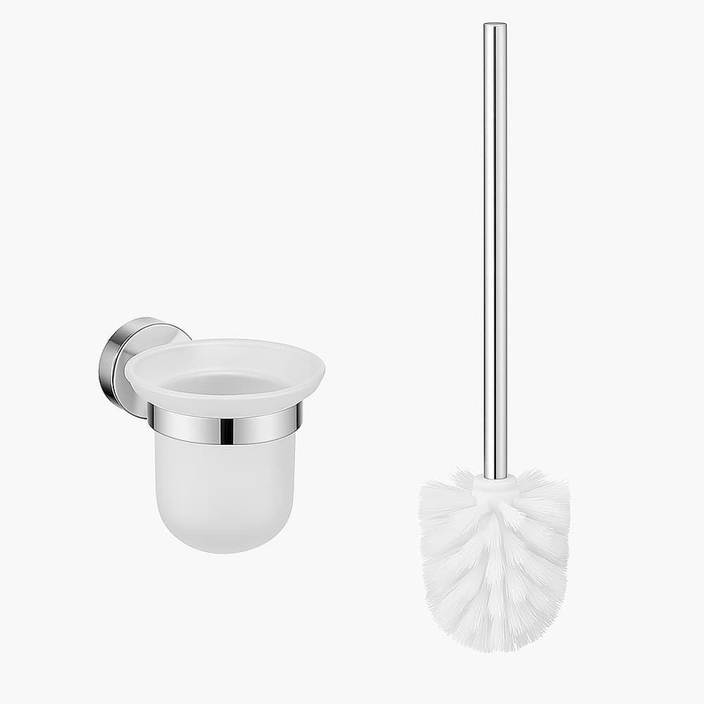 PORTA SCOPINO PER WC IN ACCIAIO SATINATO CON BICCHIERE VETRO SATINATO ARREDO BAGNO 87913 - 5
