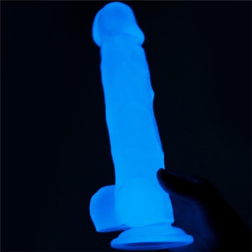 Dildo Trasparente Fluo 8.5" LUMINO AZZURRO 21,5 CM - 4