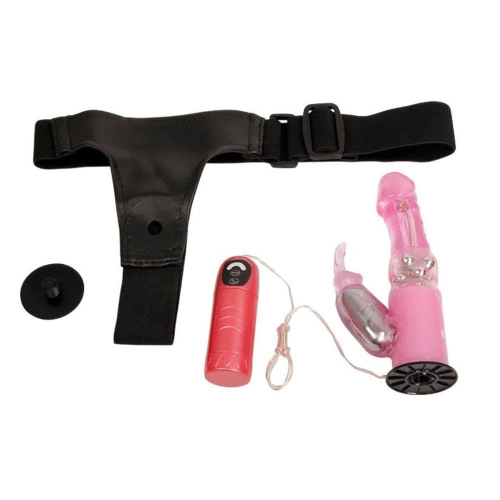 BAILE HARNESS CON DILDO VIBRATORE ROSA 18 CM IMBRACATURA ELASTICA - 2