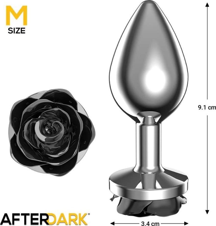 Plug Anale in Metallo taglia M con Rosa Nera - 3