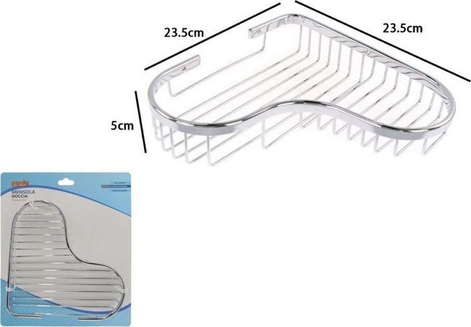 MENSOLA DOCCIA BAGNO ANGOLARE CROMATA LUCIDA 23.5CM CESTINO PORTA OGGETTI CUORE 87903 - 2