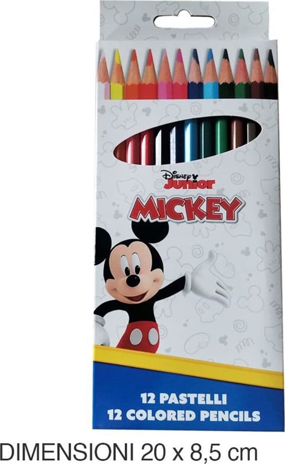 SET 12 PASTELLI MATITE COLORATE COLORI TOPOLINO DISEGNO SCUOLA BAMBINI CANCELLERIA 953421 - 2