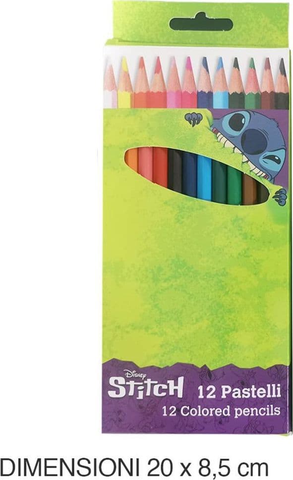 SET 12 PASTELLI MATITE COLORATE COLORI STITCH DISEGNO SCUOLA BAMBINI CANCELLERIA 951403 - 2