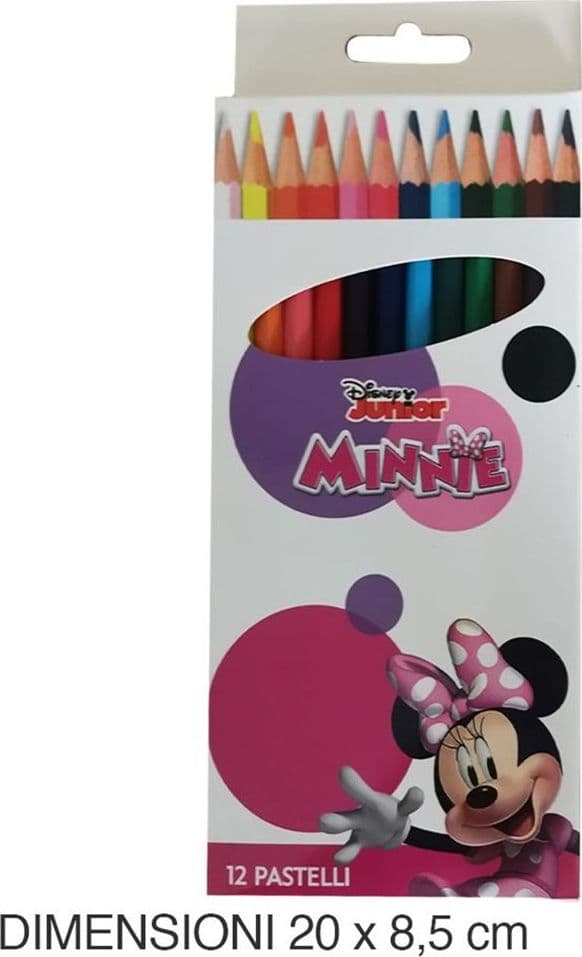 SET 12 PASTELLI MATITE COLORATE COLORI MINNIE DISEGNO SCUOLA BAMBINE CANCELLERIA 953445 - 2