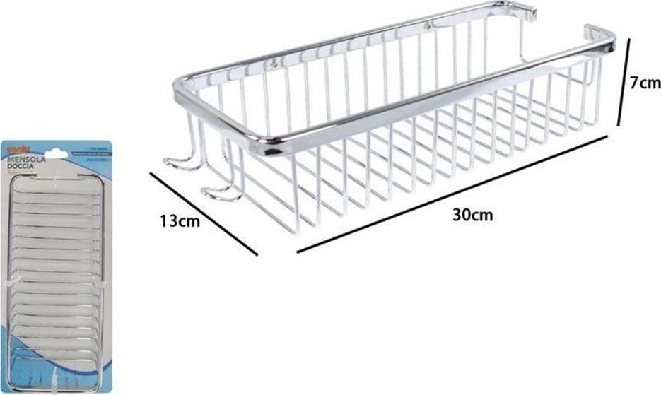 MENSOLA DOCCIA BAGNO RETTANGOLARE CROMATA LUCIDA CESTINO PORTA OGGETTI ACCIAIO 87902 - 2