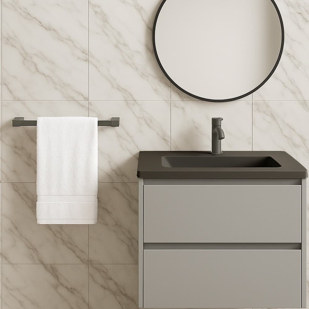 PORTA ASCIUGAMANO LUNGO 60CM A PARETE STILIZZATO ACCIAIO GRIGIO ACCESSORIO BAGNO 87944 - 3