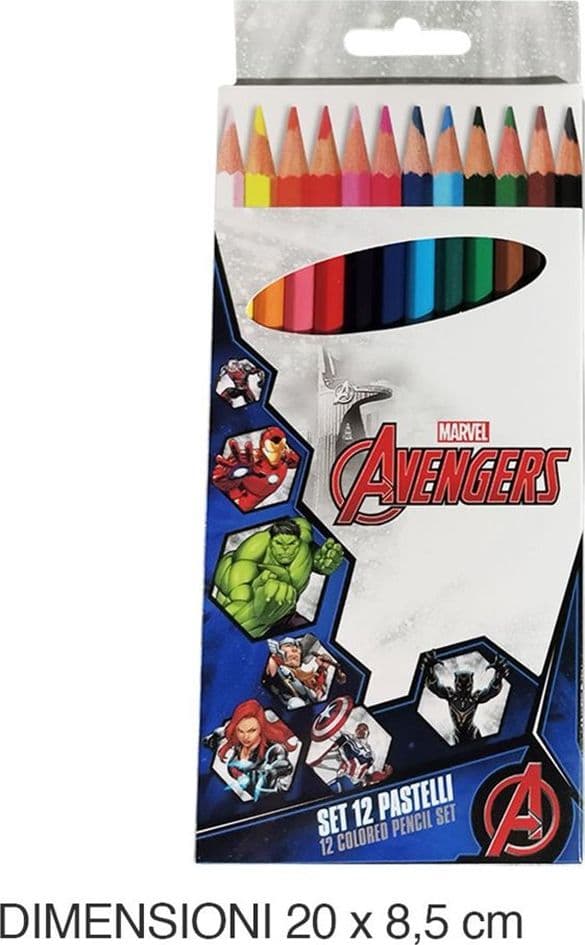 SET 12 PASTELLI MATITE COLORATE COLORI AVENGERS DISEGNO SCUOLA BAMBINI CANCELLERIA 955654 - 2