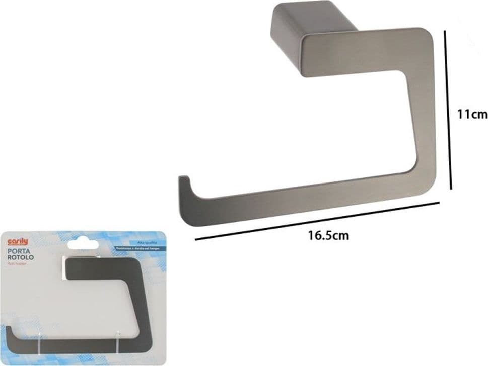 PORTA ROTOLO CARTA IGIENICA WC STILIZZATO ACCIAIO GRIGIO A MURO ACCESSORIO BAGNO 87943 - 2