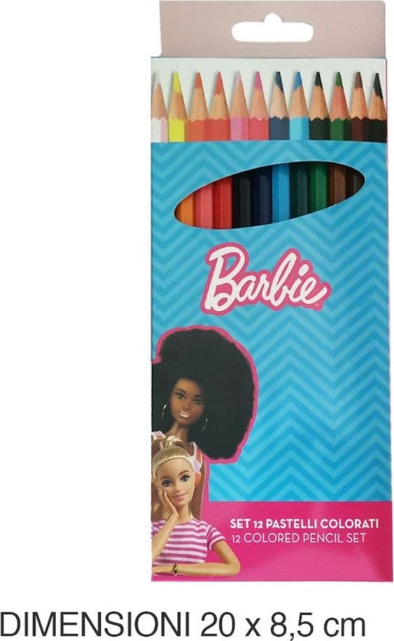 SET 12 PASTELLI MATITE COLORATE COLORI BARBIE DISEGNO SCUOLA BAMBINE CANCELLERIA 955678 - 2