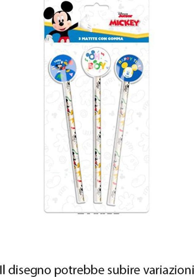 SET 3 PZ MATITE CON GOMMA TEMA TOPOLINO ACCESSORI PER DISEGNO SCUOLA BAMBINI 955470 - 2