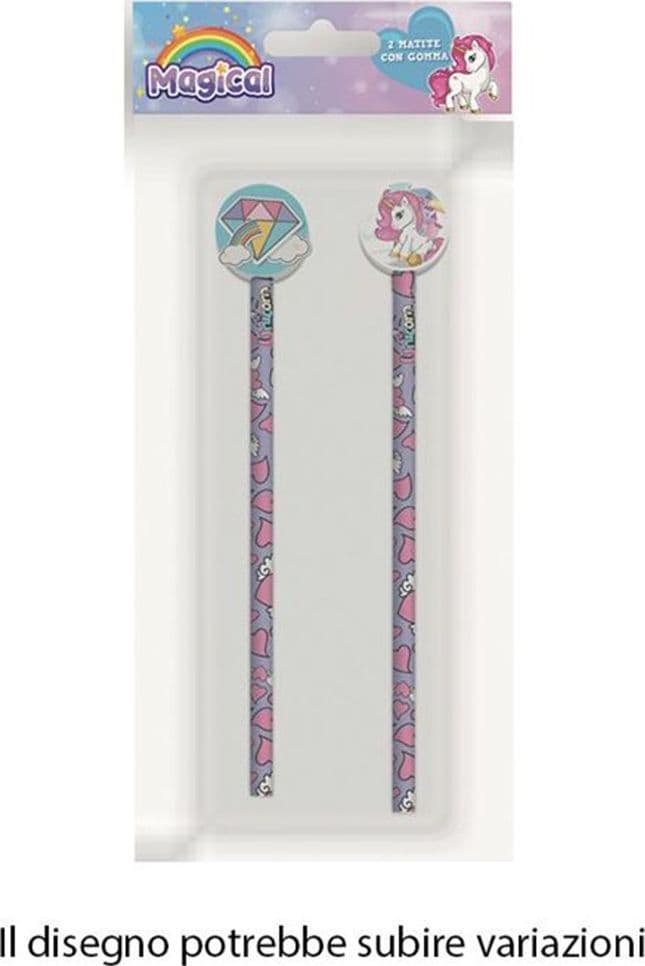 KIT 2PZ MATITE CON GOMMA ROTONDA GRAFICA MAGICO UNICORNO PER DISEGNO SCUOLA BAMBINE 737922 - 2