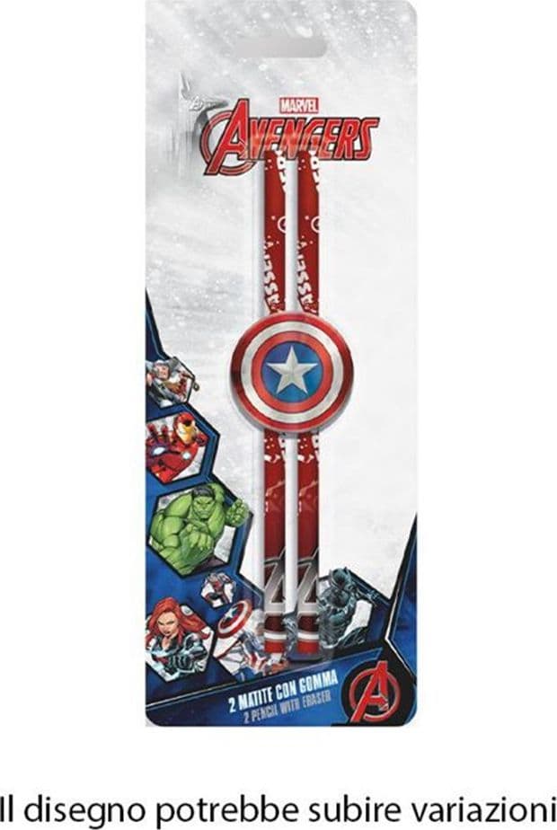 SET 2 PZ MATITE CON GOMMA ROTONDA GRAFICA AVENGERS CANCELLERIA SCUOLA BAMBINI 960634 - 2