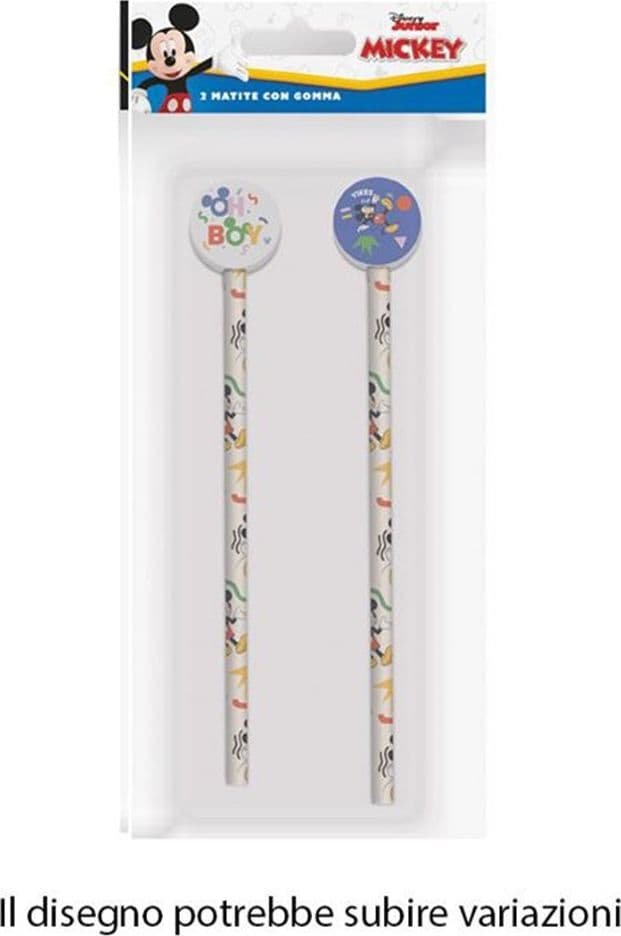 KIT 2PZ MATITE CON GOMMA ROTONDA GRAFICA TOPOLINO PER DISEGNO SCUOLA BAMBINI 960764 - 2