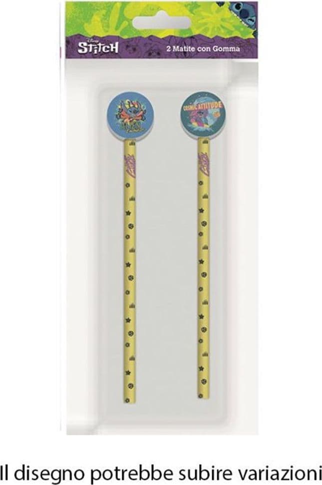 KIT 2PZ MATITE CON GOMMA ROTONDA GRAFICA STITCH PER DISEGNO SCUOLA BAMBINI 960818 - 2