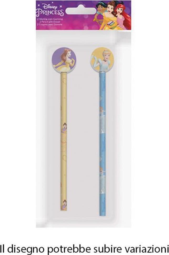 KIT 2PZ MATITE CON GOMMA ROTONDA GRAFICA PRINCIPESSE PER DISEGNO SCUOLA BAMBINE 960788 - 2