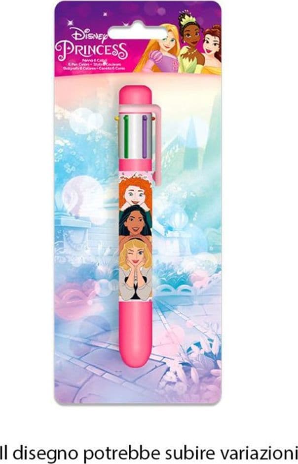 PENNA CON 6 COLORI PRINCIPESSE ACCESSORIO SCUOLA REGALO CANCELLERIA BAMBINE 961730 - 2