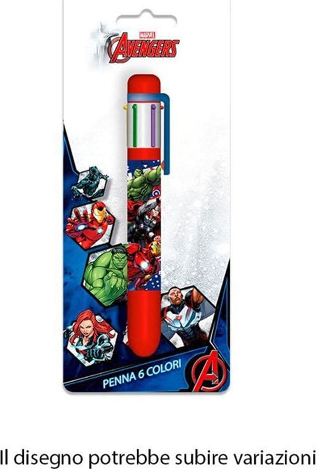 PENNA CON 6 COLORI AVENGERS ACCESSORIO SCUOLA REGALO CANCELLERIA PER BAMBINI 961686 - 2