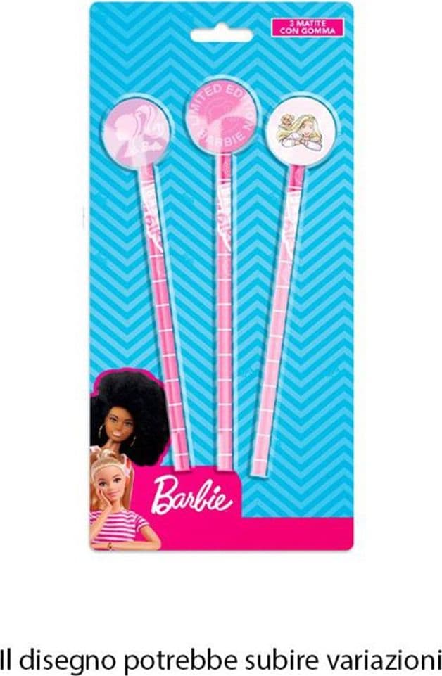 SET 3 PZ MATITE CON GOMMA TEMA BARBIE ACCESSORI PER DISEGNO SCUOLA BAMBINE 955548 - 2