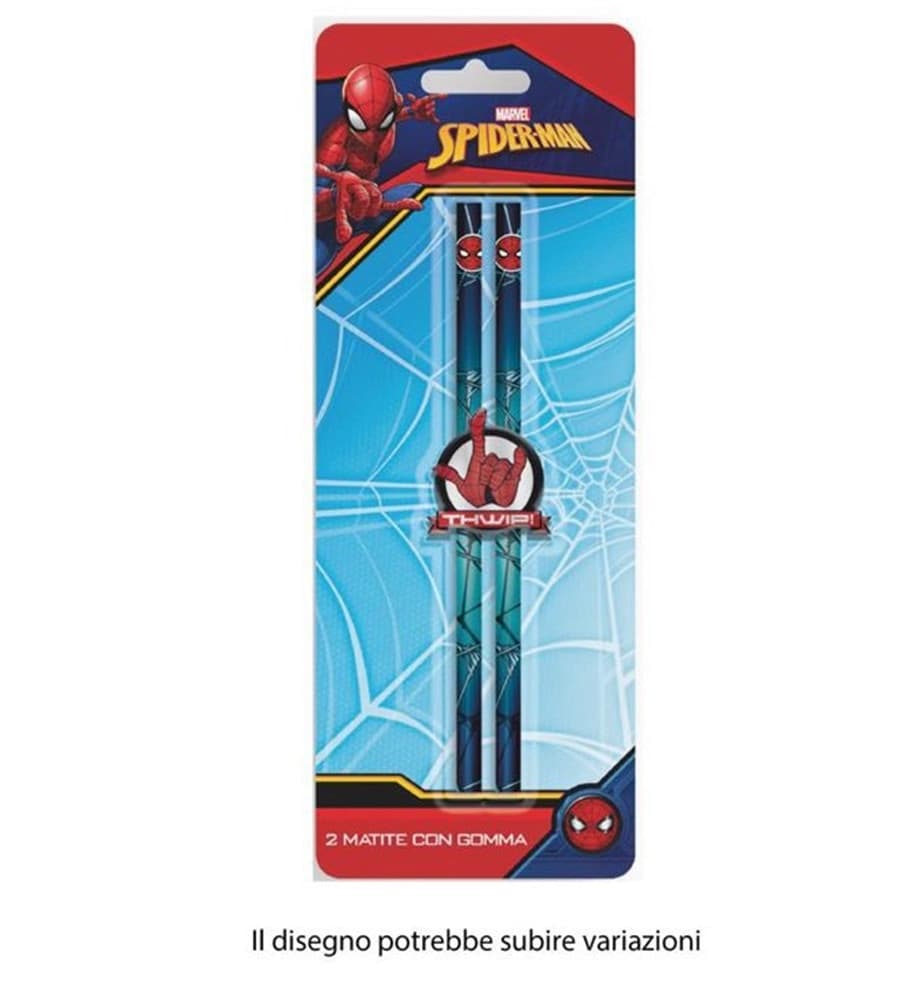 SET 2 PZ MATITE CON GOMMA TONDA GRAFICA SPIDERMAN CANCELLERIA SCUOLA BAMBINI 960696 - 2