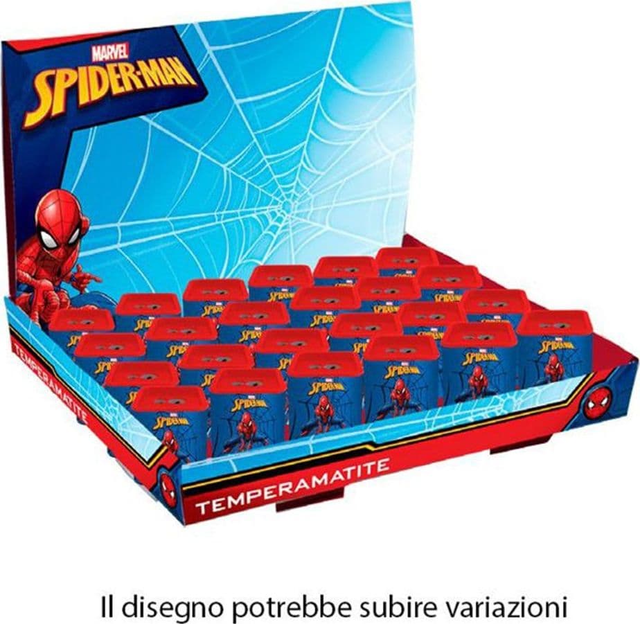SET 24PZ TEMPERAMATITE LATTA QUADRATO DOPPIO FORO SPIDERMAN SCUOLA REGALI BAMBINI 961433 - 2