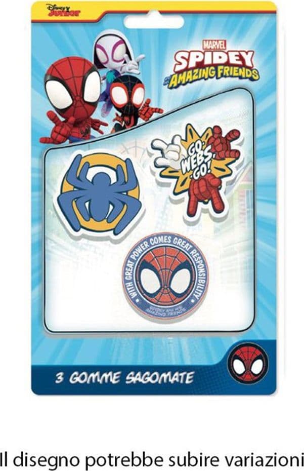 KIT GOMME PER CANCELLARE 3PZ SAGOMATE TEMA SPIDEY CANCELLERIA PER BAMBINI SCUOLA 961143 - 2