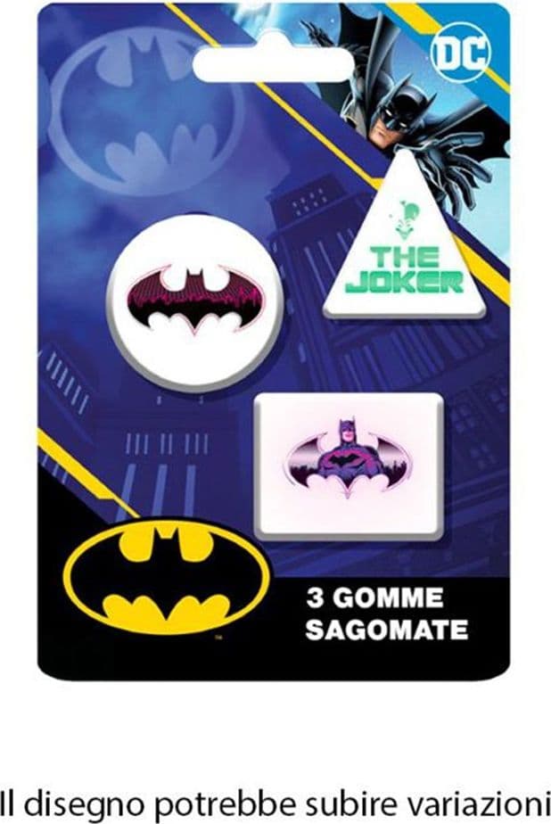 KIT GOMME PER CANCELLARE 3PZ SAGOMATE TEMA BATMAN CANCELLERIA PER BAMBINI SCUOLA 952257 - 2