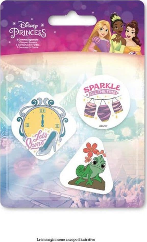 KIT GOMME PER CANCELLARE 3PZ SAGOMATE TEMA PRINCIPESSE CANCELLERIA BAMBINE SCUOLA 953681 - 2