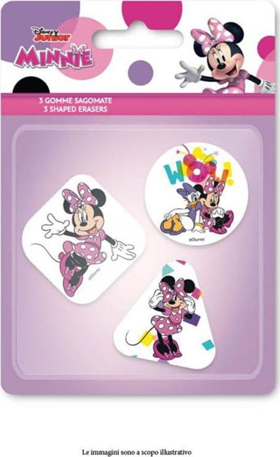 KIT GOMME PER CANCELLARE 3PZ SAGOMATE TEMA MINNIE CANCELLERIA PER BAMBINE SCUOLA 953667 - 2