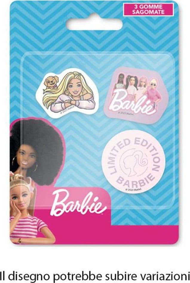 KIT GOMME PER CANCELLARE 3PZ SAGOMATE TEMA BARBIE CANCELLERIA PER BAMBINE SCUOLA 953704 - 2