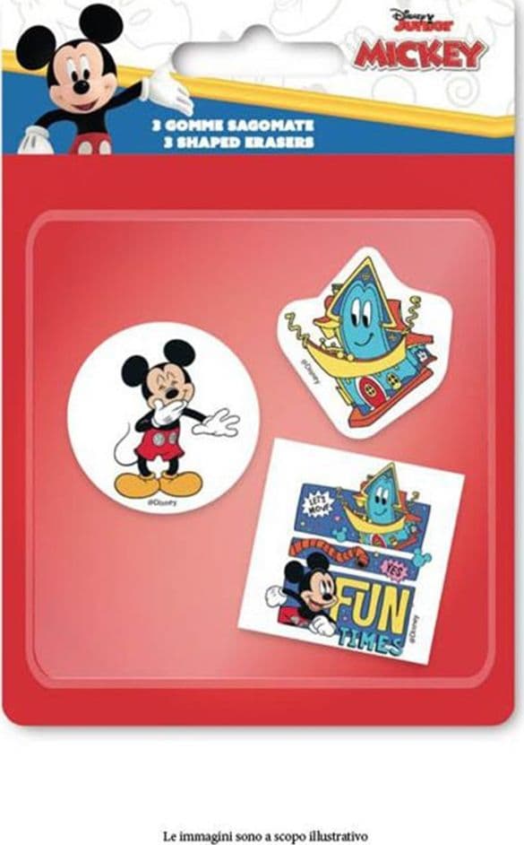 KIT GOMME PER CANCELLARE 3PZ SAGOMATE TEMA TOPOLINO CANCELLERIA PER BAMBINI SCUOLA 953643 - 2