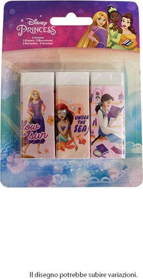 SET 3PZ GOMME PER CANCELLARE PRINCIPESSE CANCELLERIA PER SCUOLA REGALO FESTA BAMBINE 961082 - 2