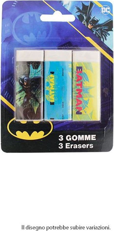 SET 3 PZ GOMME PER CANCELLARE BATMAN CANCELLERIA PER SCUOLA REGALO FESTA BAMBINI 961129 - 2