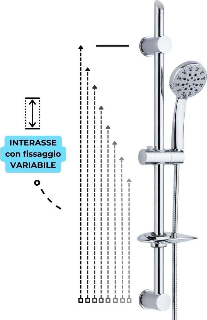 Saliscendi Per Doccia Salvaforo h.72 cm Modello Drilux Con Soffione 5 Regolazioni - 3