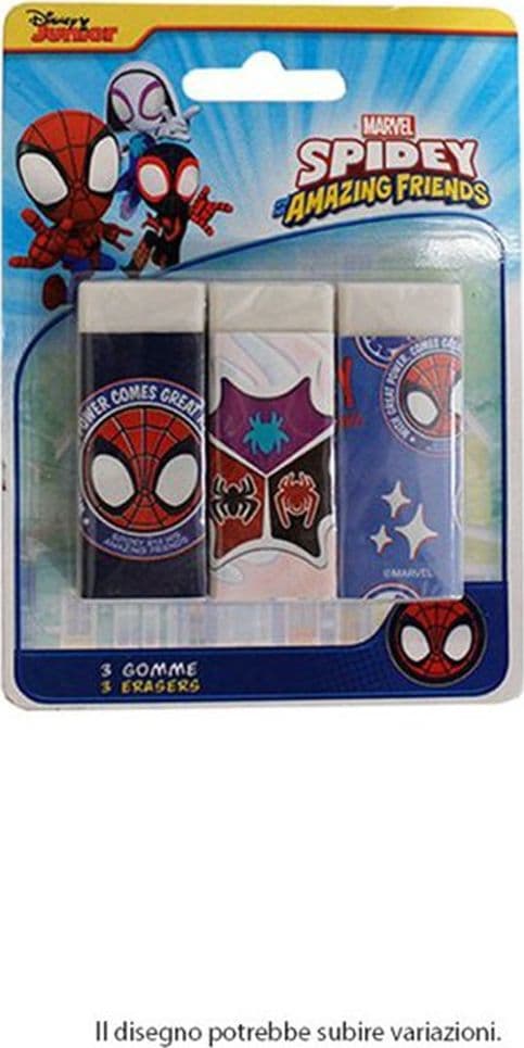 SET 3 PZ GOMME PER CANCELLARE SPIDEY CANCELLERIA PER SCUOLA REGALO FESTA BAMBINI 961105 - 2