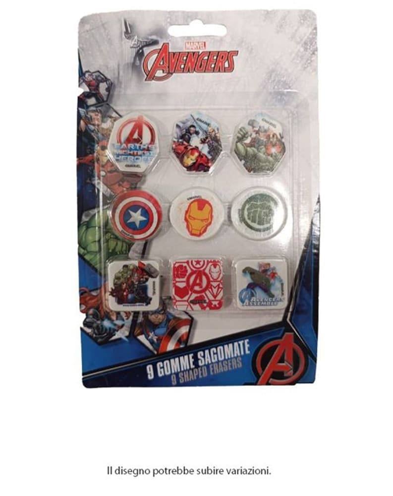 KIT GOMME PER CANCELLARE 9PZ SAGOMATE TEMA AVENGERS CANCELLERIA PER BAMBINI SCUOLA 955302 - 2