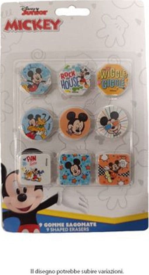 KIT GOMME PER CANCELLARE 9PZ SAGOMATE TEMA TOPOLINO CANCELLERIA PER BAMBINI SCUOLA 955319 - 2