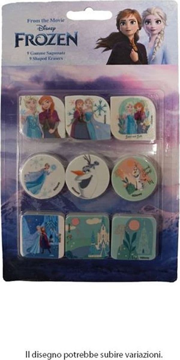 KIT GOMME PER CANCELLARE 9PZ SAGOMATE TEMA FROZEN CANCELLERIA PER BAMBINE SCUOLA 955340 - 2