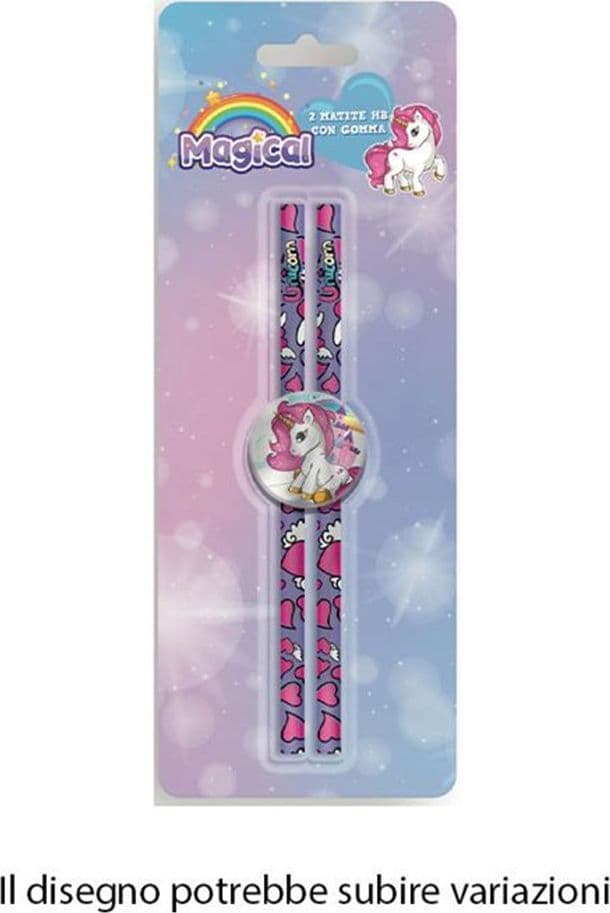 SET 2PZ MATITE HB CON GOMMA ROTONDA GRAFICA MAGICO UNICORNO CANCELLERIA BAMBINE 737908 - 2