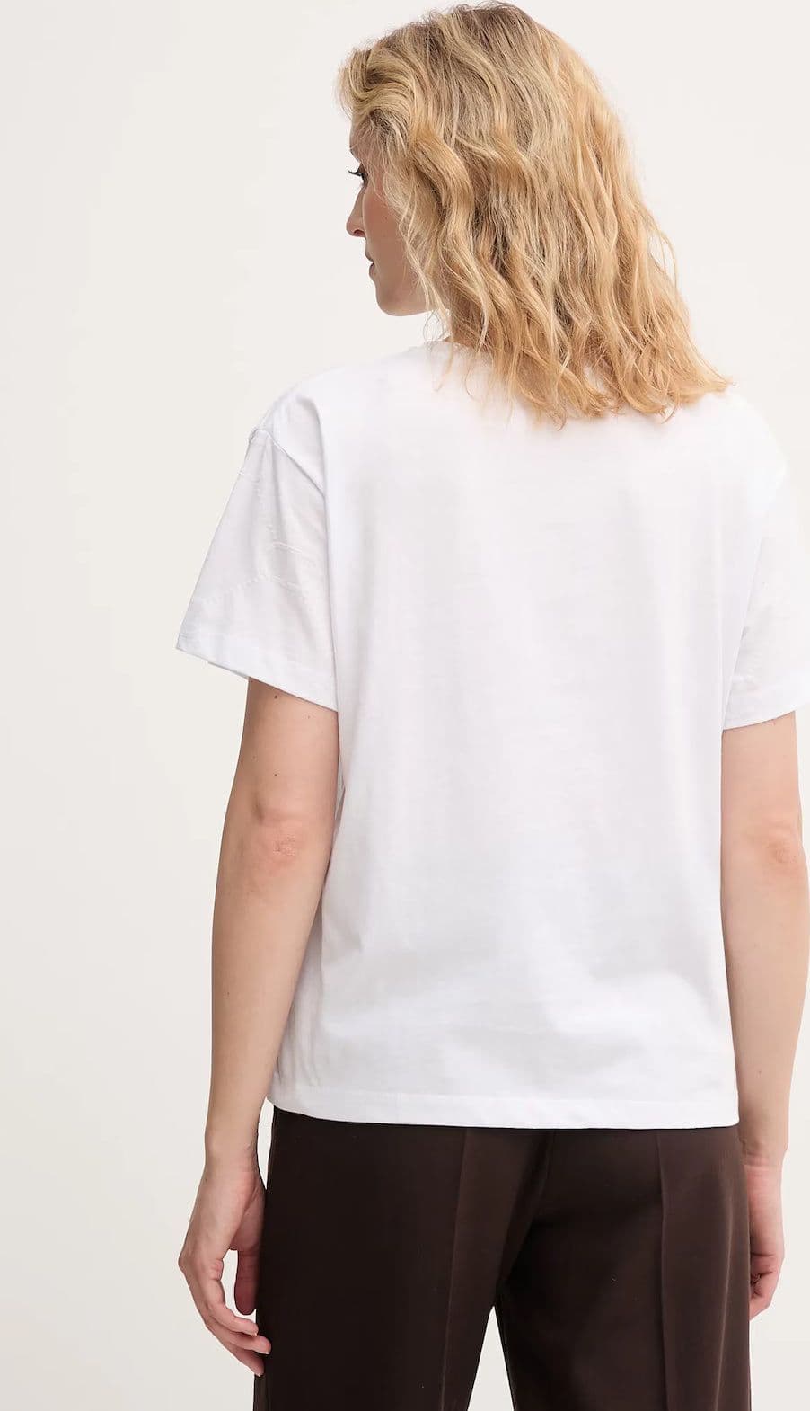 T-shirt donna Twinset in maglia fine elasticizzata stampata con vestibilità rilassata dietro