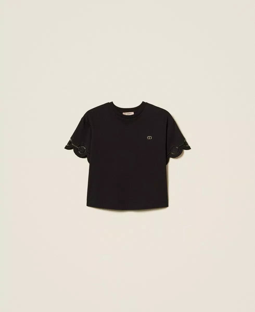 T-shirt donna Twinset nera in cotone linea regular fronte