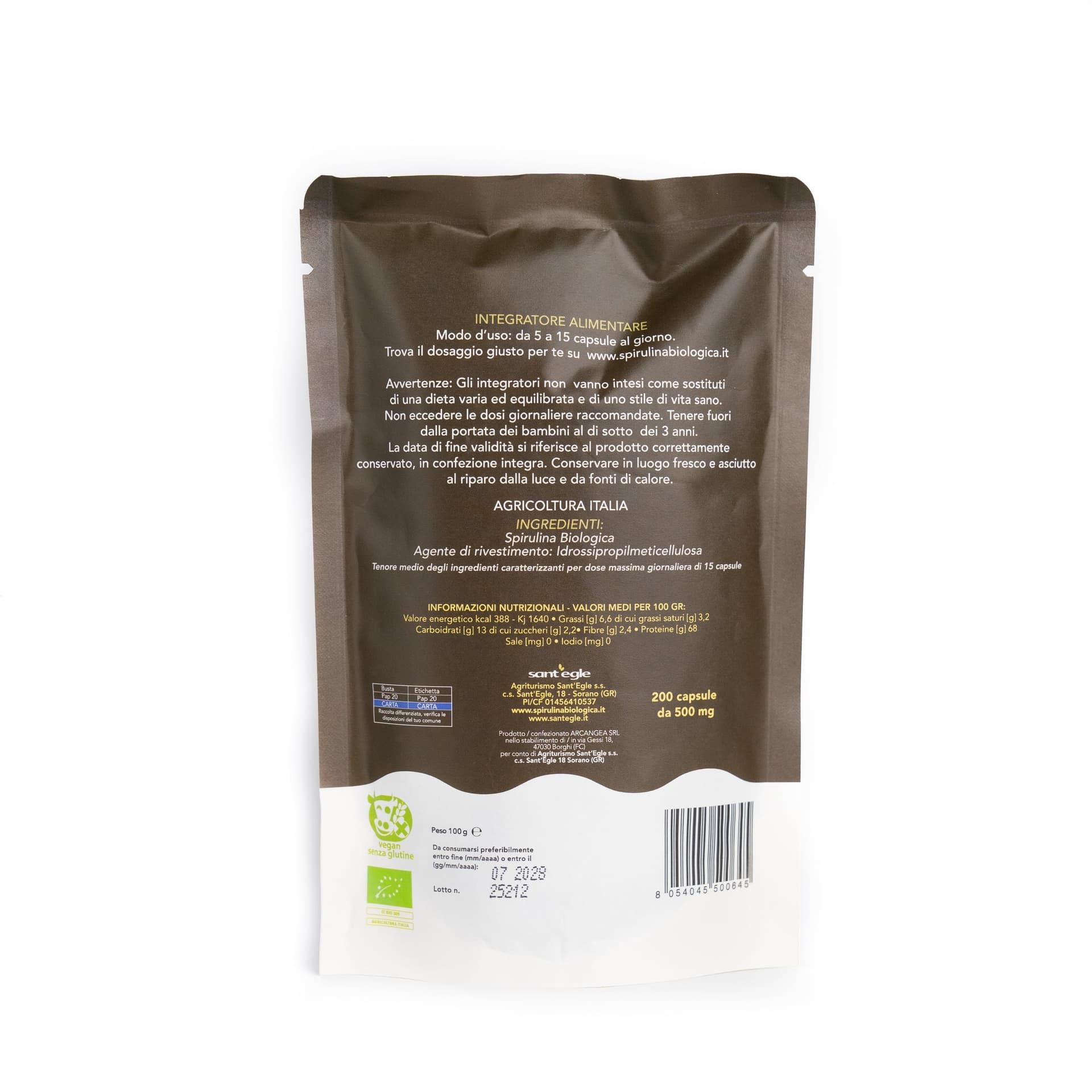 Spirulina biologica, 200 capsule da 500 mg in Spirulina Sant’Egle Shop Biologico - Sorano, commercioVirtuoso.it