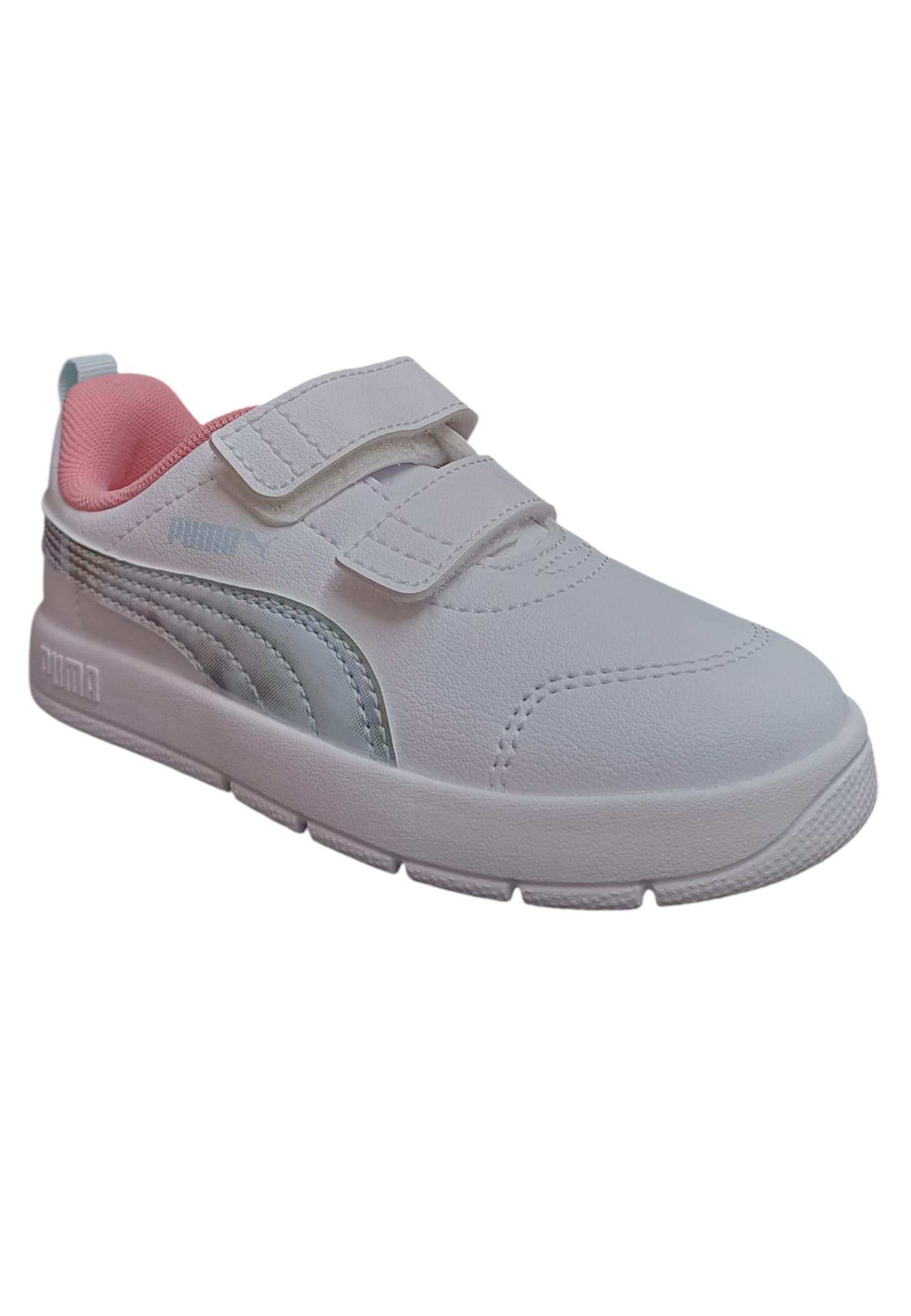 Scarpe sneakers Bambine e ragazze PUMA COURTFLEX  bianco-argento laccio elastico e velcro in Ballerine Scarpetteria Gica - Trani, commercioVirtuoso.it