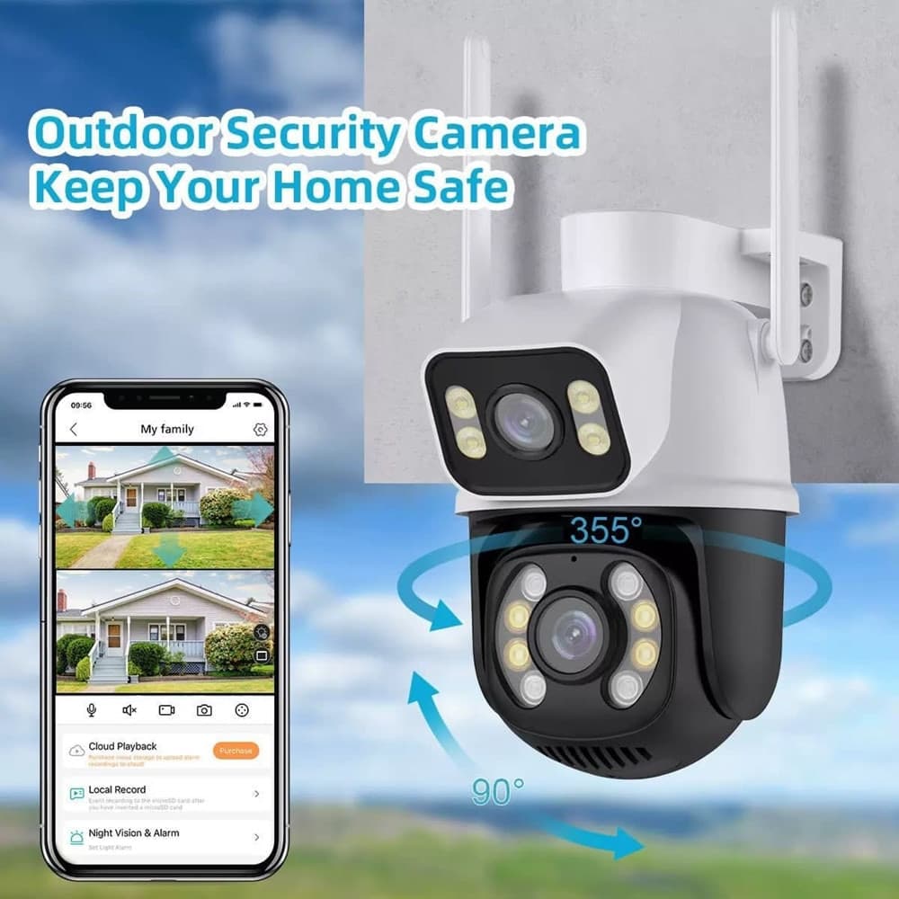 TELECAMERA DI SICUREZZA DUAL LENS DUAL SCREEN WIFI DOPPIA CAMERA IMPERMEABILE SORVEGLIANZA - 7