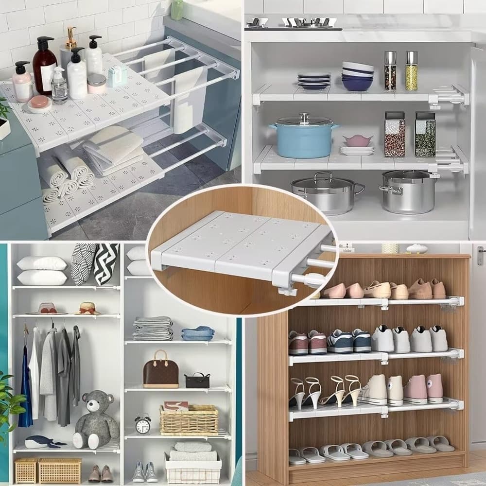 MENSOLA SCAFFALE ESPANDIBILE PER ARMADIO CUCINA BAGNO LARGHEZZA 24CM REGOLABILE 48-80CM - 6